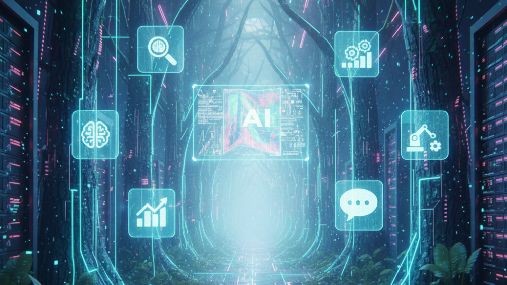 AI oerwoud, oerwoud kunstmatige intelligentie, gegenereerd door Gemini