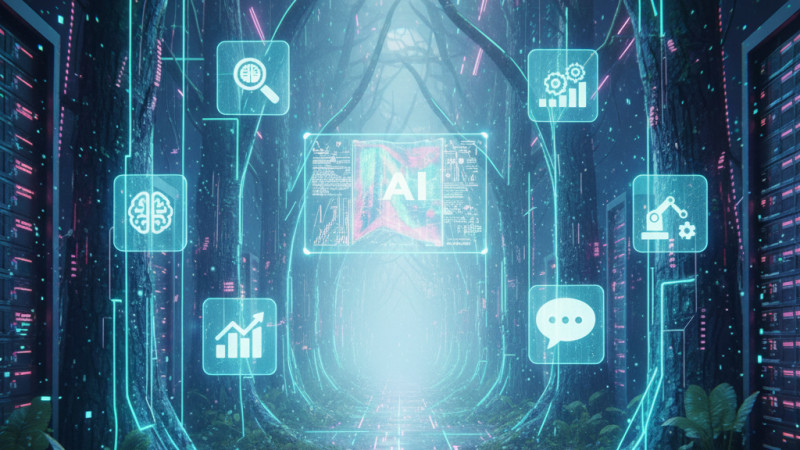 AI oerwoud, oerwoud kunstmatige intelligentie, gegenereerd door Gemini